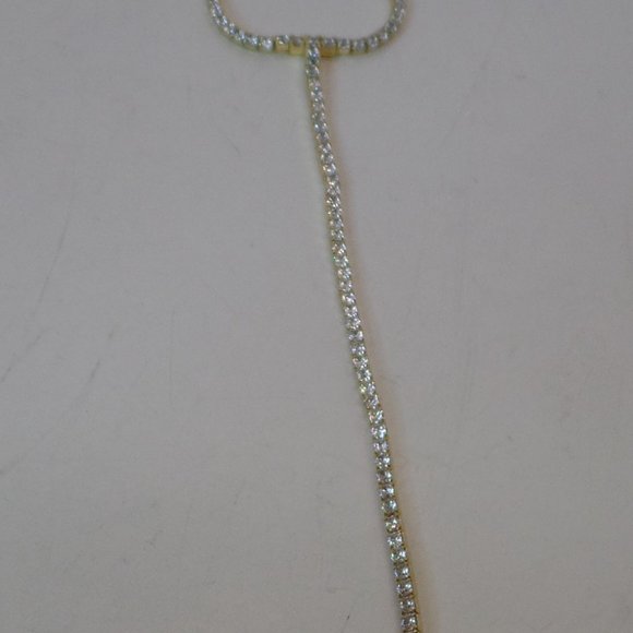 Worn 1X Unbranded Goldtone & CZ Bling Necklace "Y" Adj 15"  Tail  6.5" Beautiful - Picture 4 of 9